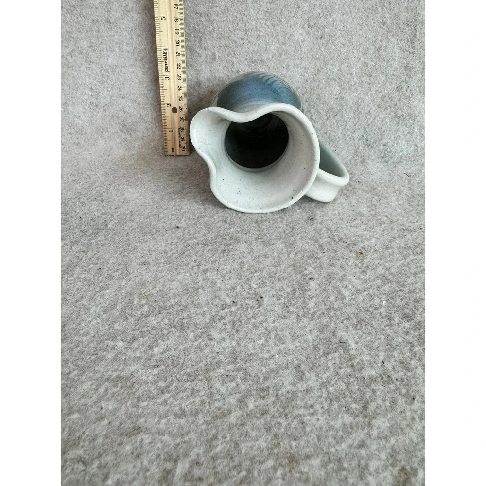 Handmade Ceramic Pitcher Vase Fern Design Blue Green Glaze Studio Pottery Signed